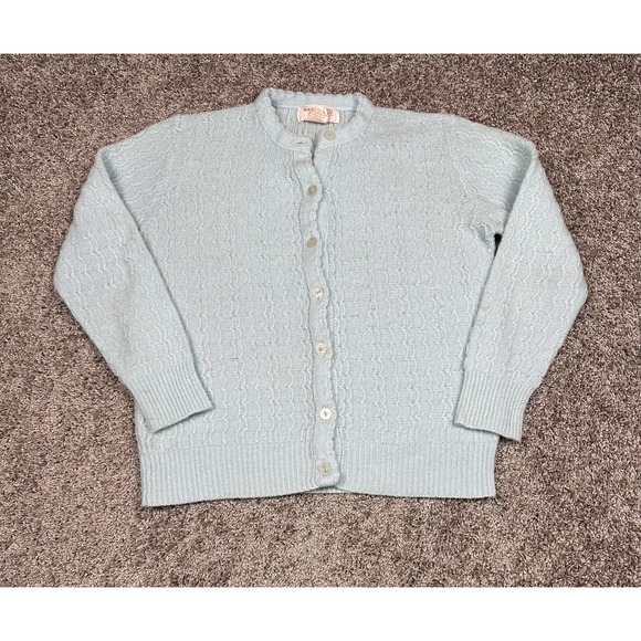 Sweaters - Vintage Country Craft Sweater Womens Large Light Knit Cardigan 80s Coquette Girl